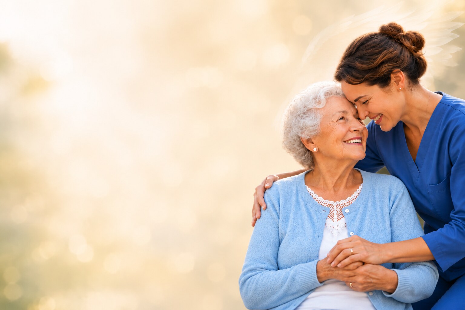A caregiver sharing a warm moment with an older woman